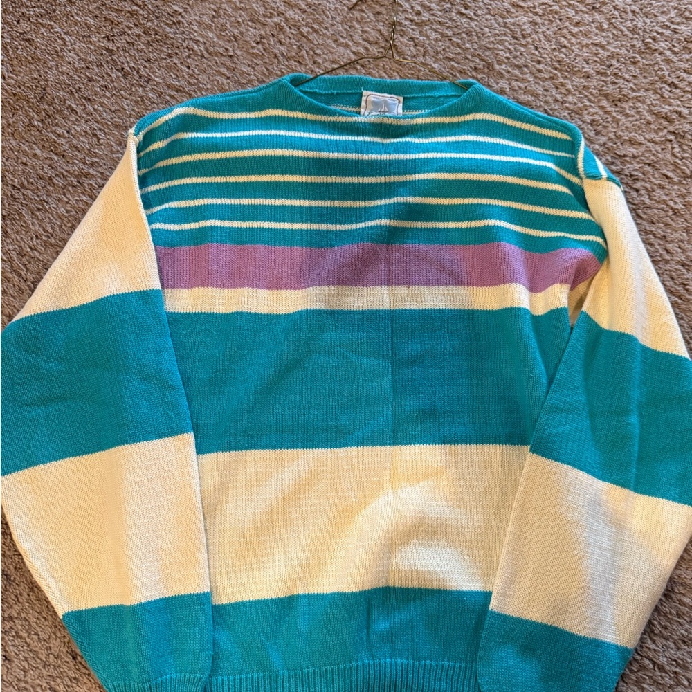 Striped Teal and Cream Men's Sweater